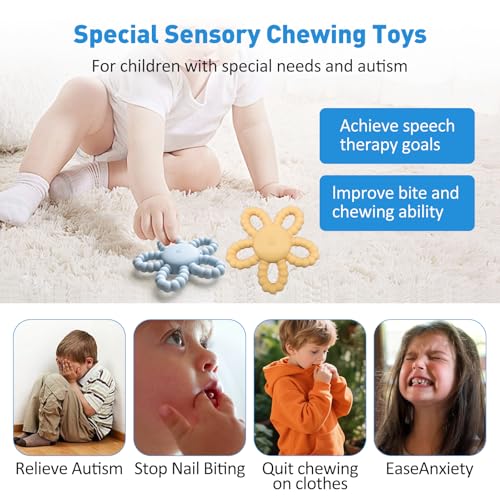 Image of Vibrating Teether for Baby, Sensory Chew Toys for Autistic Children & Teething Toys for Babies, USB Chargeable & 3X Vibration Setting Travel Essential Kids with Autism Toddler Gifts