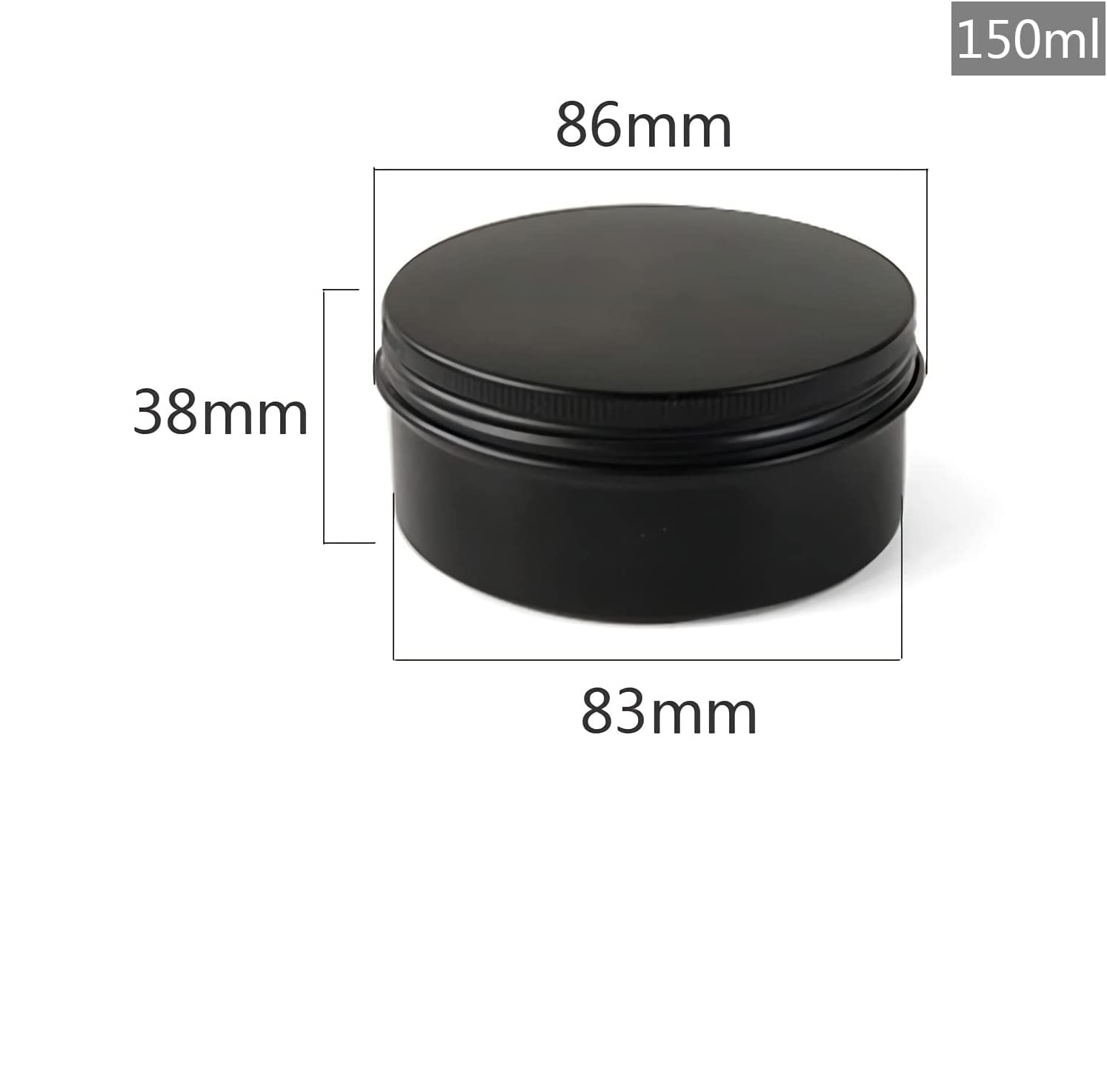100 Stück 150ml Matt Schwarz Leere Rund Aluminiumdose mit Schraubdeckel Alu-Dose Aluminium Schraubdose Cremedose Kerzendosen Kosmetikdosen Blechdosen Aludose