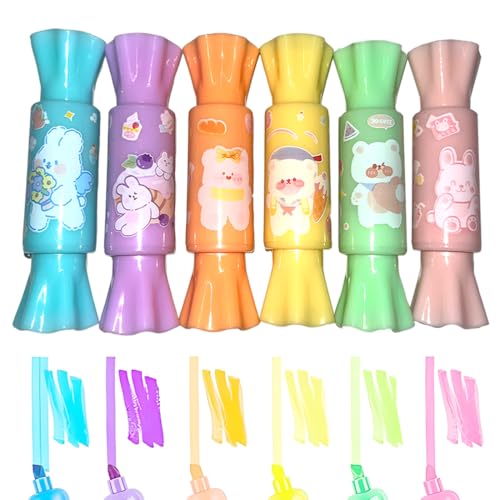 XOXVURI 12 Pièces Mini Surligneurs 6 Couleurs Fluo Pastel Kawaii Marqueurs en Forme de Bonbon Pour Maison et Scolaire, Highlighter Markers Pour Enfants