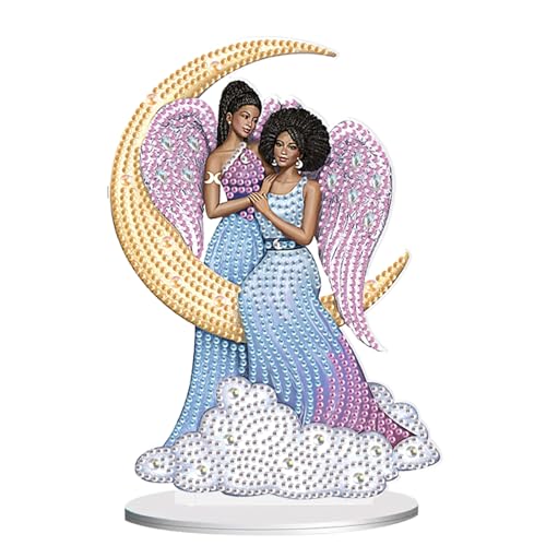 antor Diamond Painting Desktop Ornament Kit Acrylic Tabletop Diamond Art Ornaments Decoration Black Angel Crystal Diamond Painting Figurines Table Top Home Office Decor DIY Crafts Gift