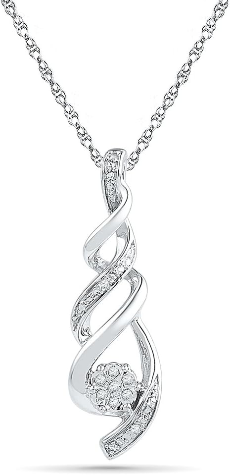 DGOLD Sterling Silver White Round Diamond Twisted Fashion Pendant (0.03 cttw)