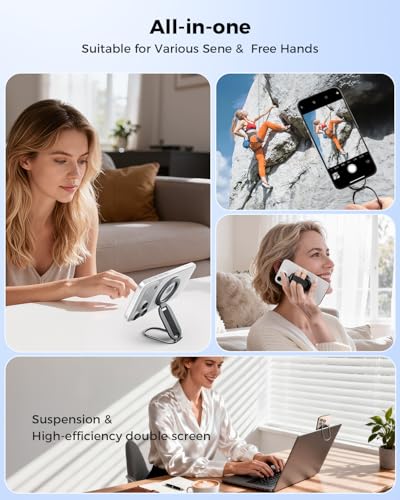 Image of SUPERONE Two-Sided Magnet MagSafe Phone Grip & Stand with Nylon Finger Loop | Foldable Magnetic Phone Ring Holder for Gym, Removable MagSafe Kickstand for iPhone 17 /16 /15 /14 /13 Series and MagSafe Cases