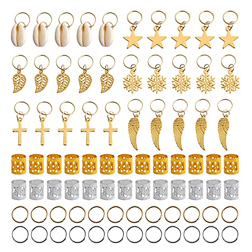 Vasemele Adornos Trenzas Africanas 230 Piezas Anillos de Trenza de Pelo Anillos para el Pelo de Aluminio Anillos Dreadlocks de Pelo Accesorios Dreadlocks de Bobina de Pelo de Aluminio Oro/Plata Cover