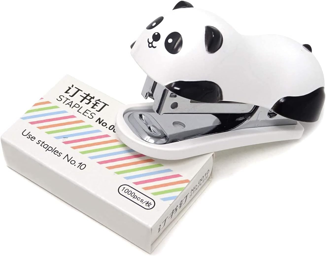 – DELFINO Portable Mini Cute Panda Desktop Stapler Set with 1000PCS No.10 Staples Durable Standard Staplers for Office School Home or Travel Use Supplies Best Gift for Children Adults