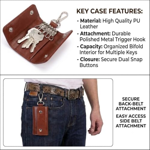 Image of Leather Key Pouch Keychain for Men & Women - Key Holder Wallet with Key Ring | Compact Key Organizer Case for Car Keys, House Keys & Coins | Small Leather Key Wallet Pouch