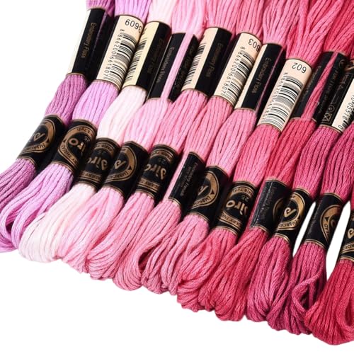 Image of 12 Skeins 105 Yards 6 Strands Pink Embroidery Floss Friendship Bracelet String Threads Variegated Gradient Polyester Cross Stitch Thread Yarn Set for Jewelry Hand Sewing Knitting Craft DIY