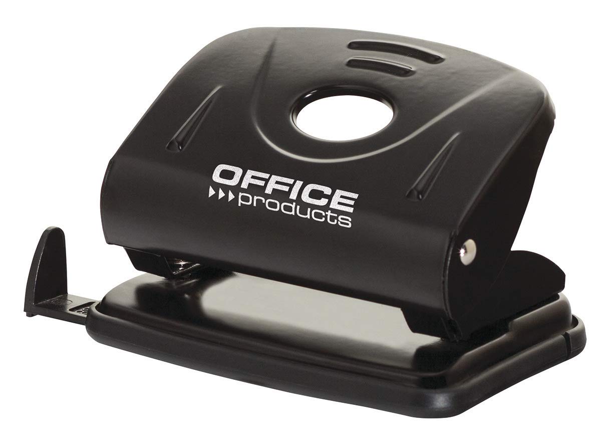 OFFICER PRODUCTS 18052211-05 Perforadora Metálica de 2 Agujeros, hasta 25 hojas, mecanismo y carcasa de metal, brazo de plástico (ABS), color: negro, tapa de plástico antideslizante para la base