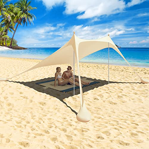 Beach StrandZelt mit Picknickdecke und Sandsack Anchor Strandmuschel Sonnenschutz Zelt für Strand mit UV-Schutz UPF 50+ (Beige)