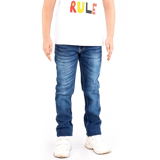 Knit N Knot- Boys Casual, Comfortable, Fashionable, Trendy, Soft, Stretchable, Cotton, Slim fit, Navy Blue Washed Faded Jeans