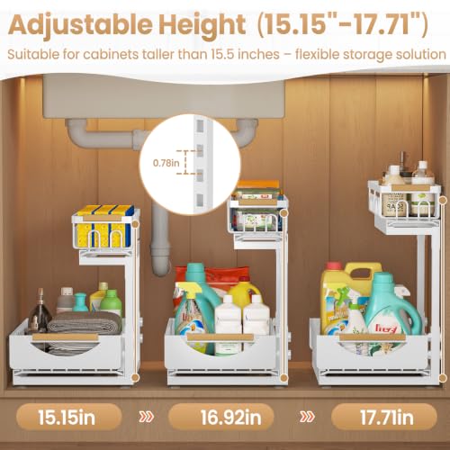 Image of Under Sink Organizer and Storage for Bathroom and Kitchen - 2 Pack 2 Tier | Cabinet Pull Out Shelf Organizers - Slide Out Drawer Organization for Home Cabinets Shelves and Drawers