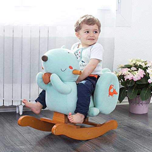 Labebe Baby Schaukelpferd Holz, Schaukelpferd Plüsch, Eichhörnchen Form Schaukelpferd Blau für Baby 1-3 Jahre Alt… – Bild 5