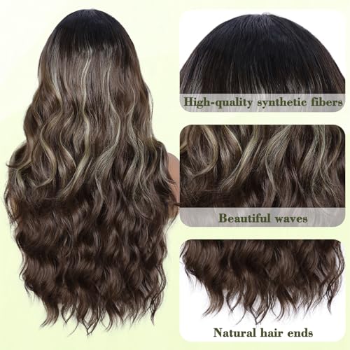Image of NAYOO Brown Wig for Women,26 Inch Lace Hairline Middle Part Synthetic Wig