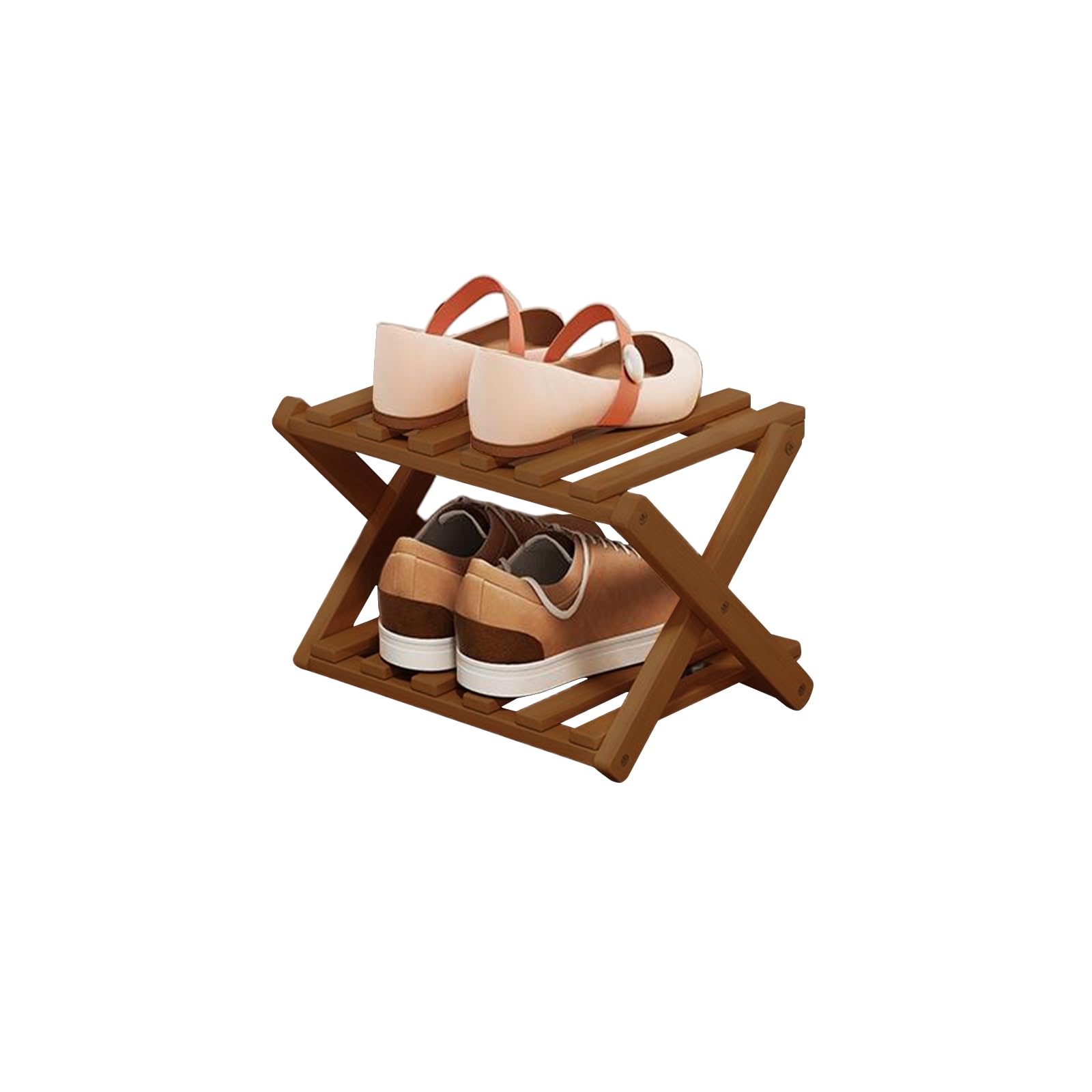 SHEBUYLLI Vertical Shoe Rack Small, 2 Tier, Brown, Minimalist Style, Tiered Shelf, Foldable Shoe Storage Cabinet for Corridor, Bedroom, Hallway, Small Spaces