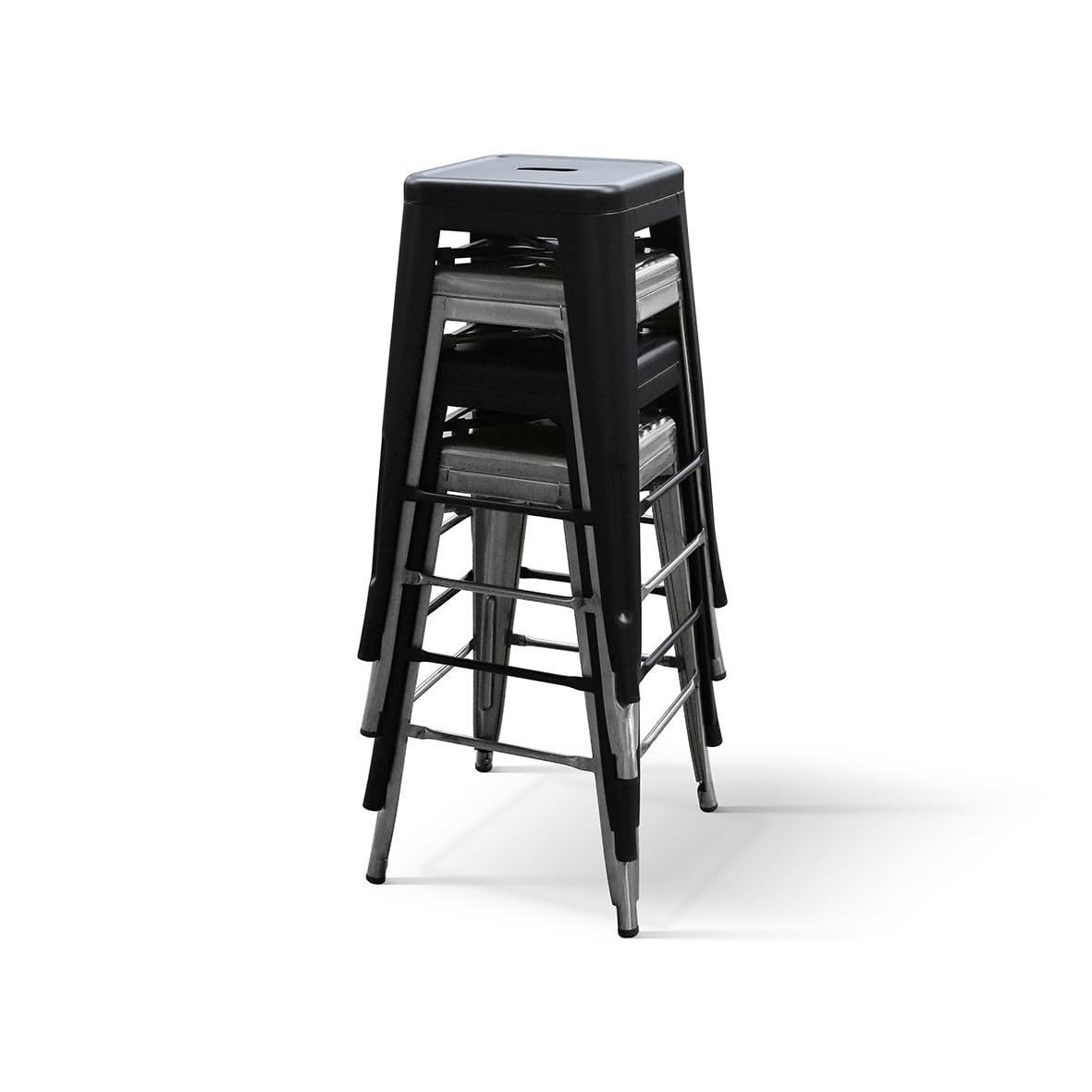 PAZZO DESIGN Sgabello da bar e cucina, Set da 4, Grigio, 42x42x76, Gambe Metallo, Sala da Pranzo, Impilabili, Per Bistrò Bar e Ristoranti, Cucina, per Interni - id_2333