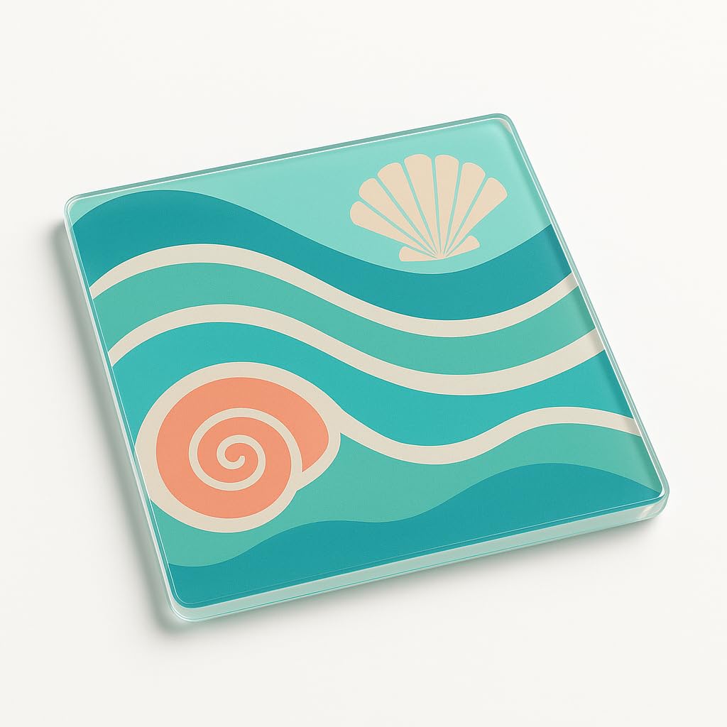 The Plum Penguin Coastal Wave Calm Unique Acrylic Coaster Gift For Dad Christmas - Design Refreshing Drinkware Tablemat Home Decor