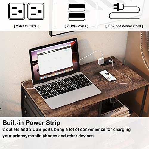 Vedecasa Lateral File Cabinet With 3 Fabric Drawer Fits A4 Letter Size Open Storage Shelf Socket And Power Outlets Usb Charging Port Mobile Printer Stand For Home Office (Brown) #TOP3