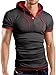 Grin&Bear Men's Hooded Poloshirt, charcoal-red, M, GB105