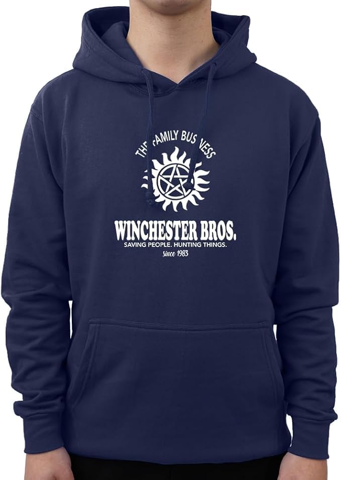 Graphic Impact Inspired The Family Business Winchester Bros Since 1983 Unisex Hoodie (Navy Blue, Xlarge)