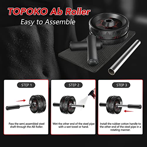3 Inches Ab Roller, Ab Roller Wheel For Abdominal Exercise And Core Strength Training, Ab Wheel Roller Exercise Equipment For Home Gym Fitness, Ab Exercise Wheels With Knee Pad Black #TOP3