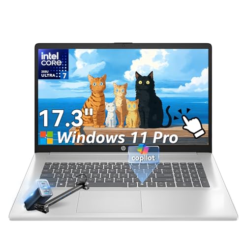 Image of HP 17 inch Touchscreen Laptop, Intel 12-core Ultra 7 255U, 32GB DDR5,2TB SSD, 12 NPU Tops, Backlit KB, Fingerprint Reader, AI Copilot, Wins 11 Pro, WiFi 6