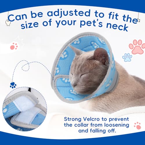 flintronic Halskrause Katze, Einstellbarer Halskrause Katze Halsband, Anti Biss Safety Einstellbarer Schützender Kragen, Halskrause Katzen Soft für Welpen, Kleine Hunde und Katzen (Blau, M)