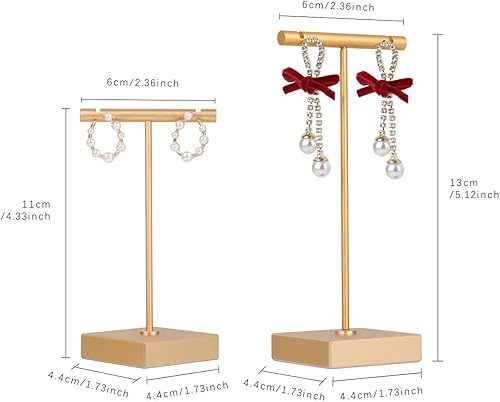 Miniatura 4 de GemeShou 2 soportes de metal para aretes, soporte de exhibición de aretes de barra en T dorada, mini ganchos para fotografía de aretes, organizador