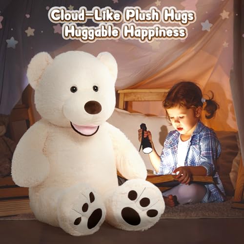 Image of MorisMos Smile Giant Teddy Bear, 51inch Large Stuffed Bears with Big Footprints, Big Stuffed Animals Cuddly Plush Gifts for Girlfriends, Boyfriend, White