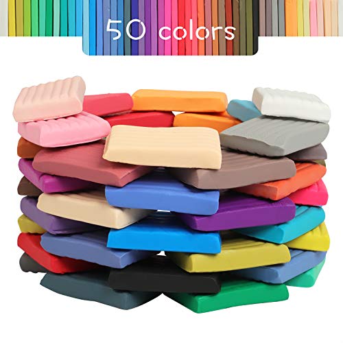 polymer clay 50 colors modeling clay for kids diy starter kits oven baked model clay non-sticky molding clay with sculpting tools gift for children and artists 50 colors