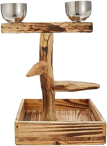 PENN-PLAX Bird-Life Natural Wood Tree Perch for Small and Medium Birds – Includes Food and Water Bowls with Drop Tray – Medium