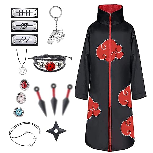 JMOCD Akatsuki Mantello Costume da travestimento per bambini, adulti, Halloween Fan Degli Anime, Akatsuki Cappotto per Carnevale