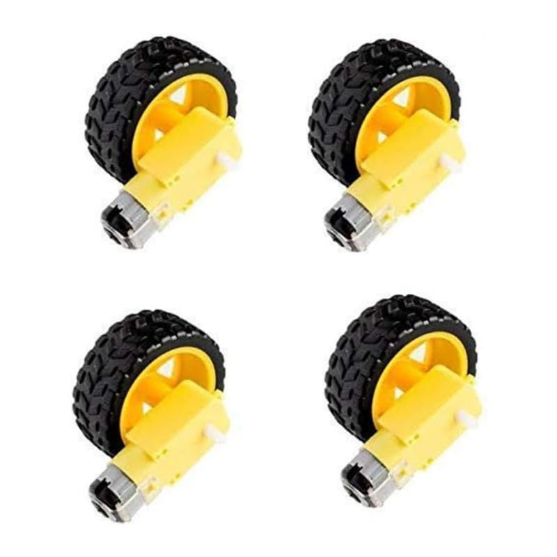 ERH India 4 Pc High-Performance DC Gear Bo Motor with Wheel Dual Shaft 12v Set for Precise Automation Dual Shaft Smart Car Robot-image-8