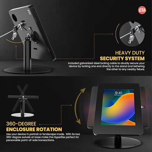 Image of Premium Retail POS Stand - CTA Upscale Tablet Kiosk Stand with 360 Rotation & Locking - for iPad 11 (A16) - Pro 11-inch M4 - Air 11-inch M3- iPad 10th Gen - Galaxy Tab & More Tablets