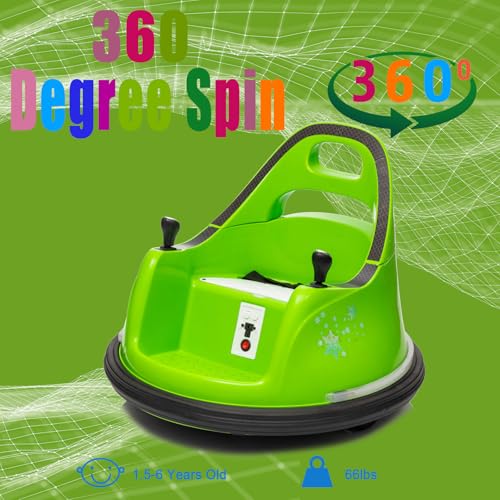 Image of 12V Electric Ride On Bumper Car, Baby Bumping Toy Car Gifts, Electric Vehicle W /Remote Control, Music, LED Lights and 360 Degree Spin for 1.5-6 Years Old Toddlers, Green