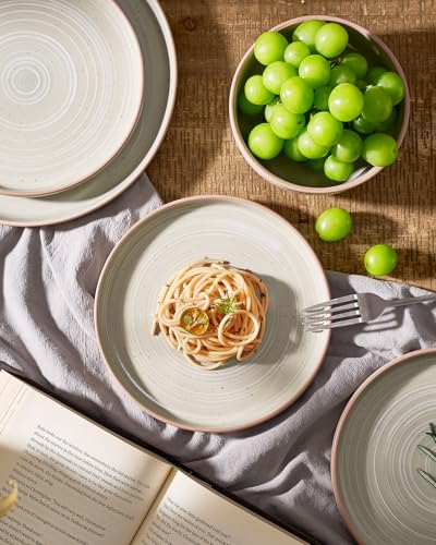 Image of Famiware Meteor Plates and Bowls Sets for 4, 12 Pieces Dinnerware Sets, Microwave and Dishwasher Safe Dishes Set, Matcha Green