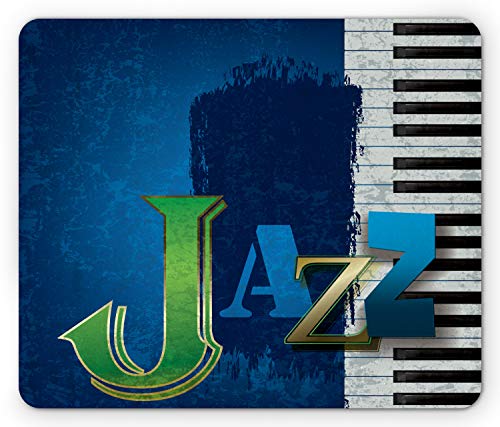 Ambesonne Jazz Music Mouse Pad Abstract Cracked Jazz Music Background with Piano Keys Music Themed Print Rectangle Non-Slip Rubber Mousepad Standard Size Navy Green