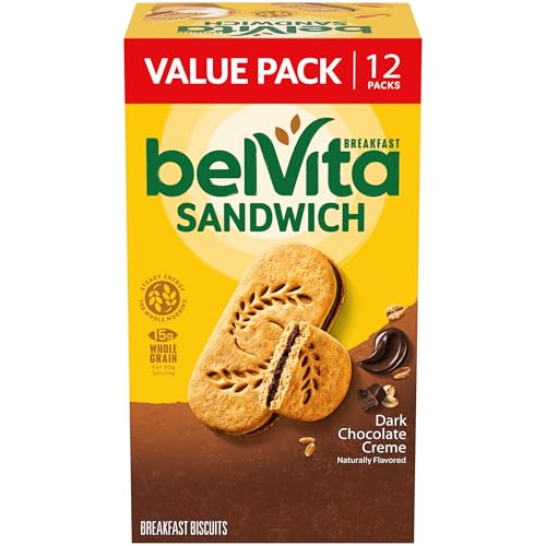 belVita Breakfast Bar Biscuit Sandwiches, Dark Chocolate Creme, Value Pack, 12 Packs (2 Biscuits Per Pack)