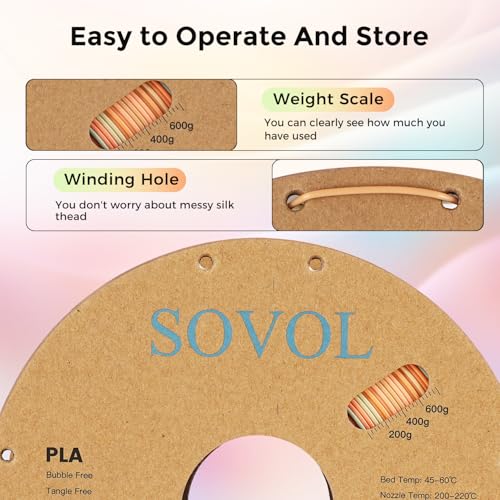 Image of Sovol 3D Printer Silk Shiny Gradient Multicolored Fast Change Rainbow PLA 1kg (2.2 lbs) Spool 3D Printing Materials, Dimensional Accuracy + /- 0.03 mm, 1.75 mm, Pink Rainbow