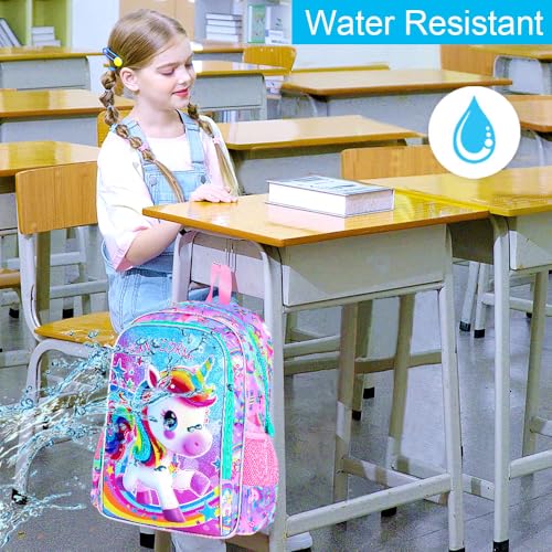 Image of CCJPX 3PCS Kids Backpack for Girls, 16 inchUnicorn Preschool Bookbag Set, Cute Water Resistant School Bag for Elementary Kindergarten Toddler