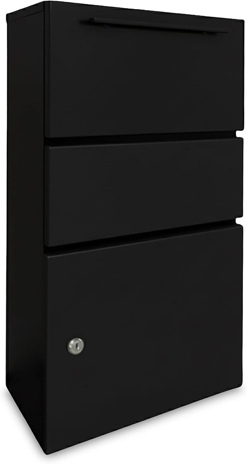 Relaxdays Parcel Box, Letter Flap, 4 Keys, H x W x D: 82 x 44 x 22 cm, Iron, Freestanding Parcel Letterbox, Black