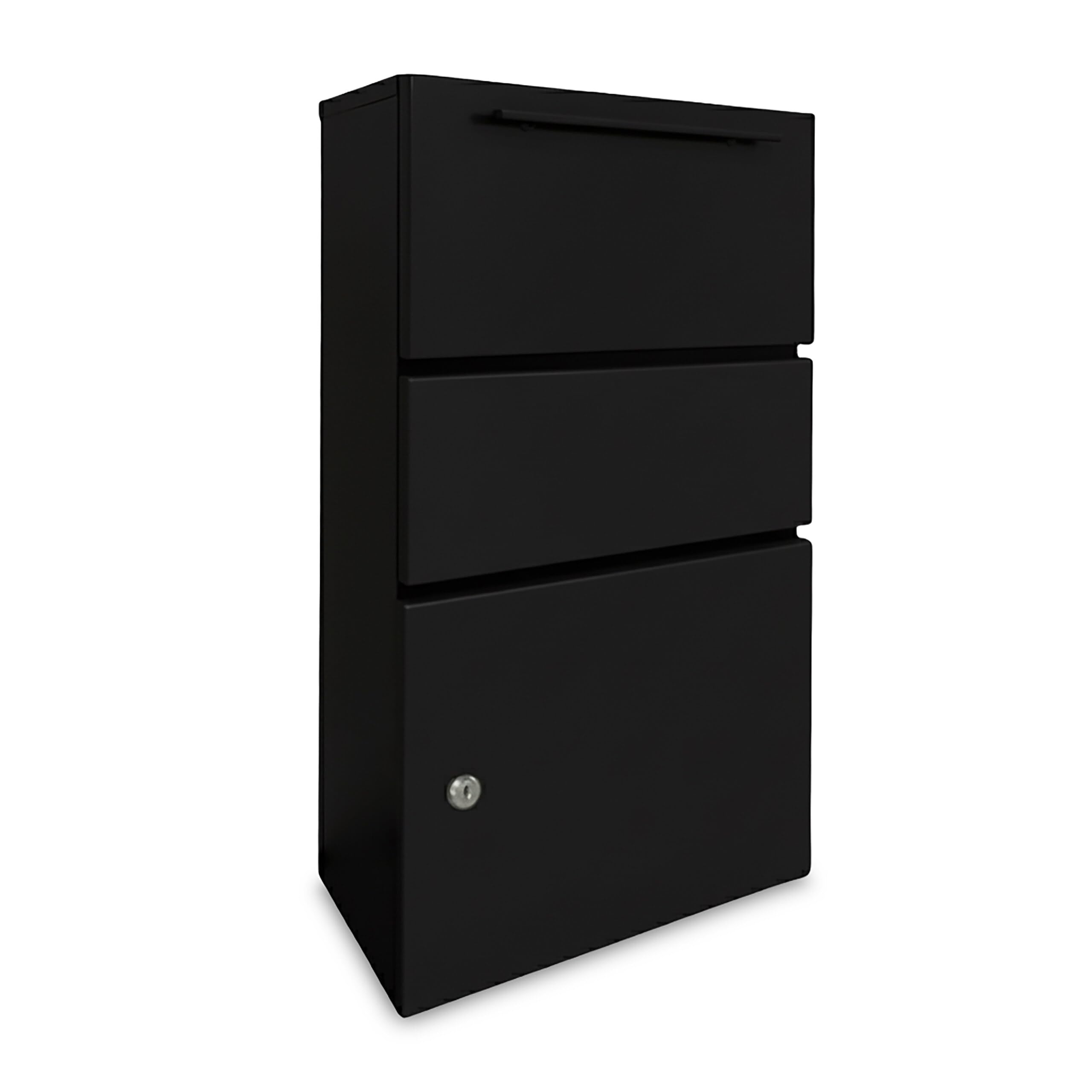 Relaxdays Iron Freestanding Parcel Box with Secure Drop-In Flap, 4 Keys, 82x44x22 cm, Black