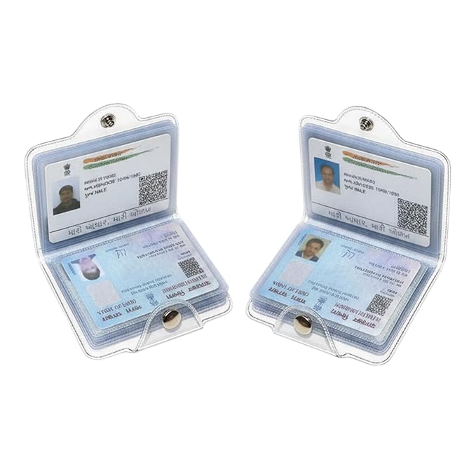 Slim Transparent Card Holder Wallet with 20 Slots for Men and Women Waterproof PVC Credit Card Organizer and Multi Card Pouch for Business Cards ID Cards and Metro Cards Pack of 2