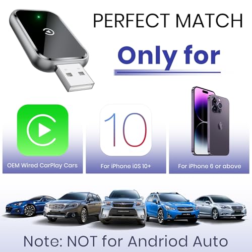 AIZEO Wireless CarPlay Adapter, Superschnelle Upgrade von Wired CarPlay auf Wireless, Plug und Play, Mini & Stabiler CarPlay Wireless Adapter kompatibel mit iPhone iOS 10+ & Autos mit Wired CarPlay