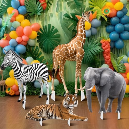 image for BrightRow 4 Pcs Safari Birthday Decoration Jungle Animal Cardboard Cut