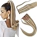 LaaVoo 16" One piece Human Hair Ponytail Extensions Highlight Color #18 and #613 Blonde Highlighted Straight Real Human Hair Extensions 80 Grams