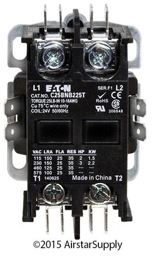 Eaton C25BNB225T 2-Pole 25 Amp Definite Purpose Contactor With 24V Coil