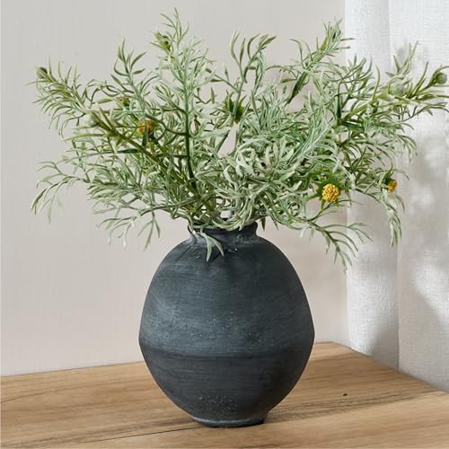 PORCER Ceramic Rustic Flower Vase, 6.22 Inch Cute Boho for Home Decor, Farmhouse Terracotta Vase for Living Room, Table, Shelf, Mantel Decoration, Farmhouse-Natural Black