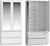 WHATSIZE ENTERPRISE Mirrored Wardrobe with Drawers - Double Closet for Bedroom - 2 Door Wardrobe with Drawers, Shelves and Hanging Rail - Modern Bedroom Furniture, White