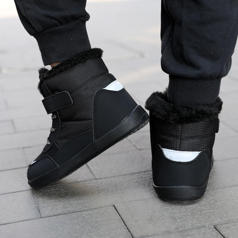 Kinder Winter Barfußschuhe Jungen Mädchen Rutschfest Schneestiefel mit Breite Zehenbox Kinder Outdoor Winterschuhe Gr.25-36