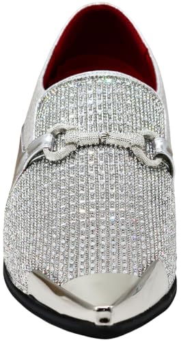 Image of Enzo Romeo Crisino Men Rhinestone Chrome Toe Suede Pointy Buckle Dress Loafer Slip On Shoes