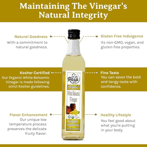 De La Rosa Organic White Balsamic Vinegar, Kosher for Passover, Vegan & Gluten-Free, Great for Salad Dressing, Marinades, Organic Balsamic Vinegar 16.9 Oz (Pack of 1)